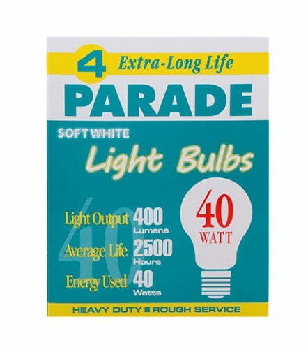 Parade Light Bulb Extra Long Life Soft White 40 Watt 3 CT