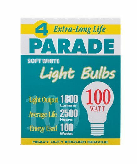 Parade Light Bulb Extra Long Life Soft White 100 Watt3 CT