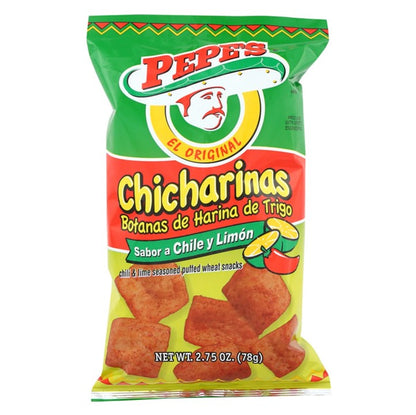 Pepes Chicharinas Seasoned Puffed Wheat Snacks Chili & Lime 2.75 Oz