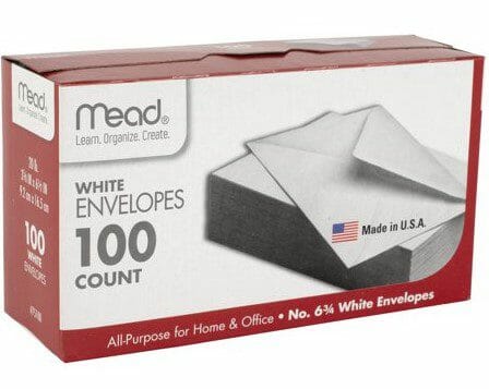 Mead Envelopes White 3.625 X 6.5 Inch No. 6 Â¾ 100 CT