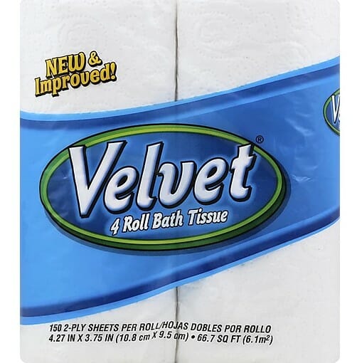 Velvet Bathroom Tissue 2 Ply 150 Sheets 4Pk 1CT
