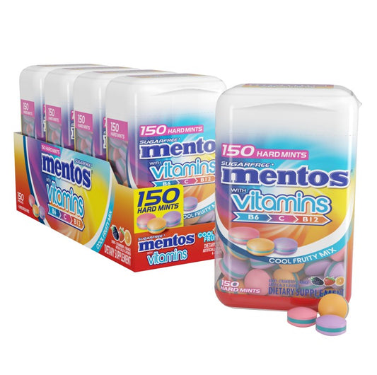 Mentos Vitamins Cool Fruit Mix Dietary Supplement 150Pcs Cup 4CT