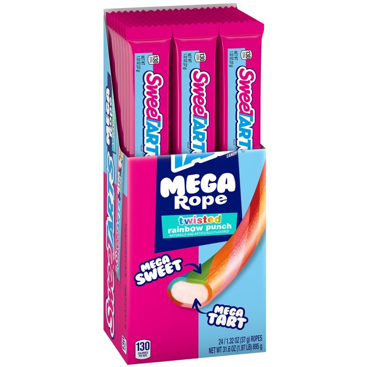 Sweetarts Mega Rope Twisted Rainbow Punch 1.32 Oz 24 Ct