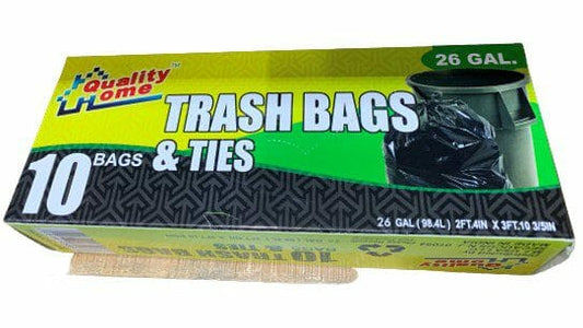 Quality Home Trash Bags & Ties 26 Gallon 10CT