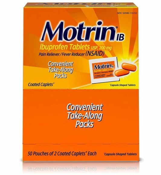 Motrin Ibuprofen Caplets Single Dose Box 2Pk 50CT