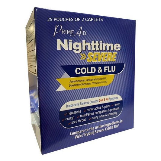Prime Aid Nighttime Severe Cold & Flu 2 Caplets 25 CT