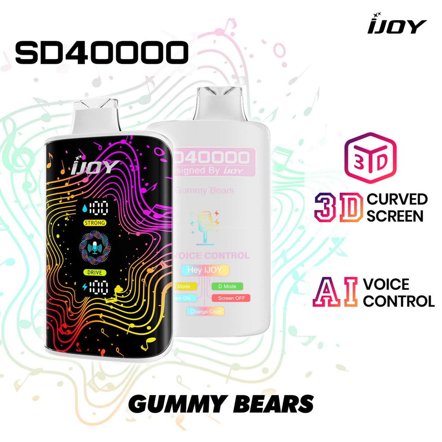 Ijoy 40000 Puffs Disposable SD40000 3D Display AI Voice Control 20ML 5CT