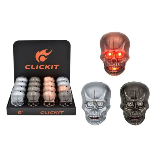 Click It Torch Lighter Skull with Flame & Sound GH 6667 12Ct