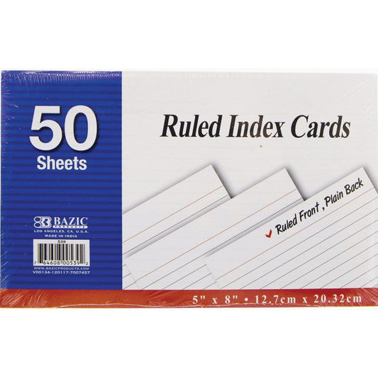 Bazic Ruled Index Card 5" X 8" 50CT