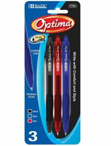 Optima Oil Gel Pen (Blue, Red ,Black) 3Pk 1 CT