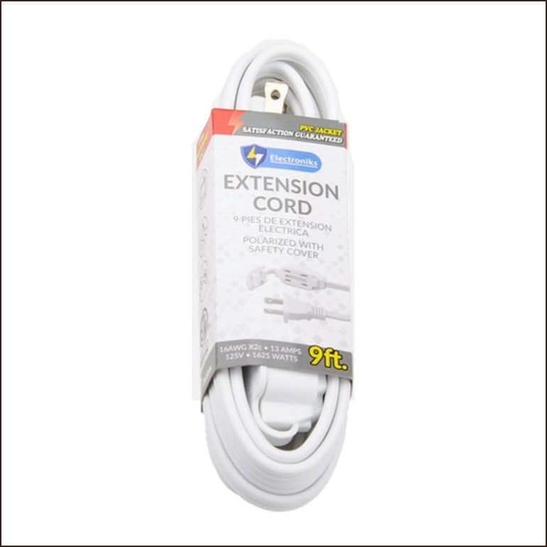 Extension Cord White 9 Ft With Safety Cover