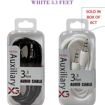 XPRESS GEAR AUX CABLE BLAKC/WHITE 3.5MM 3.3 FEET 6CT