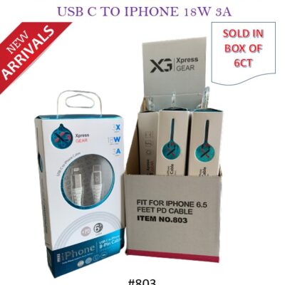 XPRESS GEAR IPHONE CABLE USB C TO IPHONE WHITE 6.5 FEET 18W 3A 6CT
