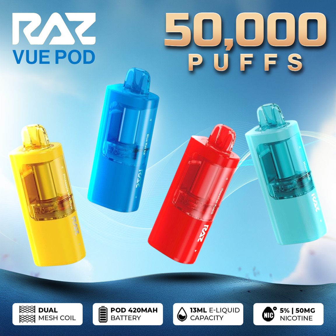 Raz Vue 50000 Puffs Pods Disposable 13ML 5CT