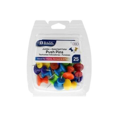 BAZIC #210 JUMBO PUSH PINS ASST 25CT