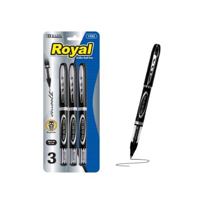 BAZIC ROYAL BLACK ROLLER PIN PEN 3 CT