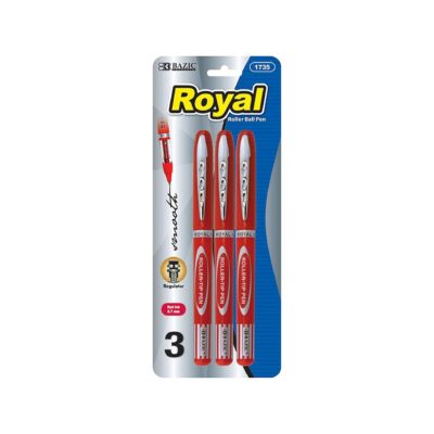 BAZIC ROYAL ROLLER BALL PEN RED 3 CT