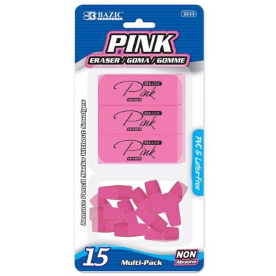 Bazic Pink Eraser Set With Pencil Erasers 15PK 1CT