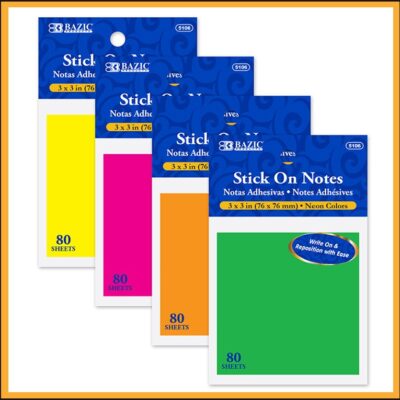 BAZIC STICK ON NEON NOTES 80 SHEETS 1 CT