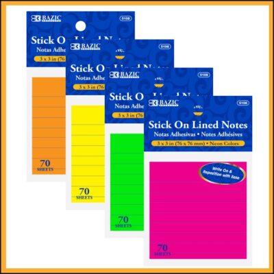 BAZIC STICK ON LINED NOTES 70 SHEETS 1 CT