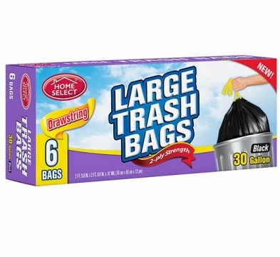HOME SELECT TRASH BAG 30 GALLON 6CT
