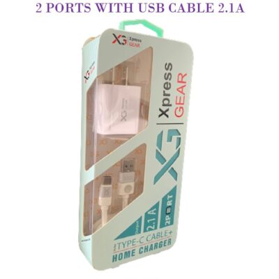 XPRESS GEAR TYPE C HOME CHARGER WHITE 2.4A 2 PORTS 6CT
