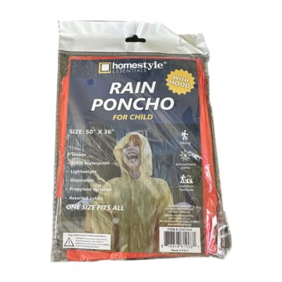HOMESTYLE RAIN PONCHO POLYTHINLENE WITH HOOD FOR CHILD SIZE: 50 X 36 1 CT