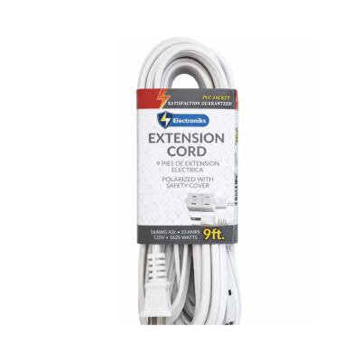 ELECTRONIKS EXTENSION CORD WHITE 9 FT WITH SAFETY COVER 1CT